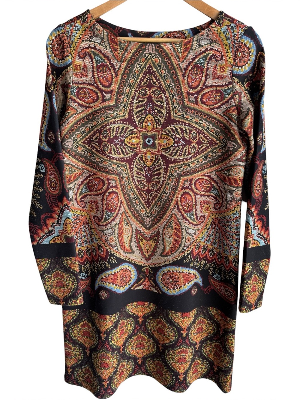 Isle Melis Kozan Artsy Long Sleeve Dress Sz S Multicoloured Boho Resort Travel